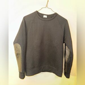 Club Monaco Men’s Black Sweatshirt with Leather Patches, Medium